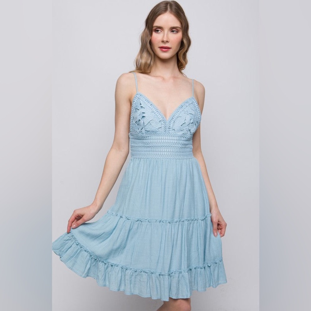 Love Tree Light Blue Backless Dress With Tie Back